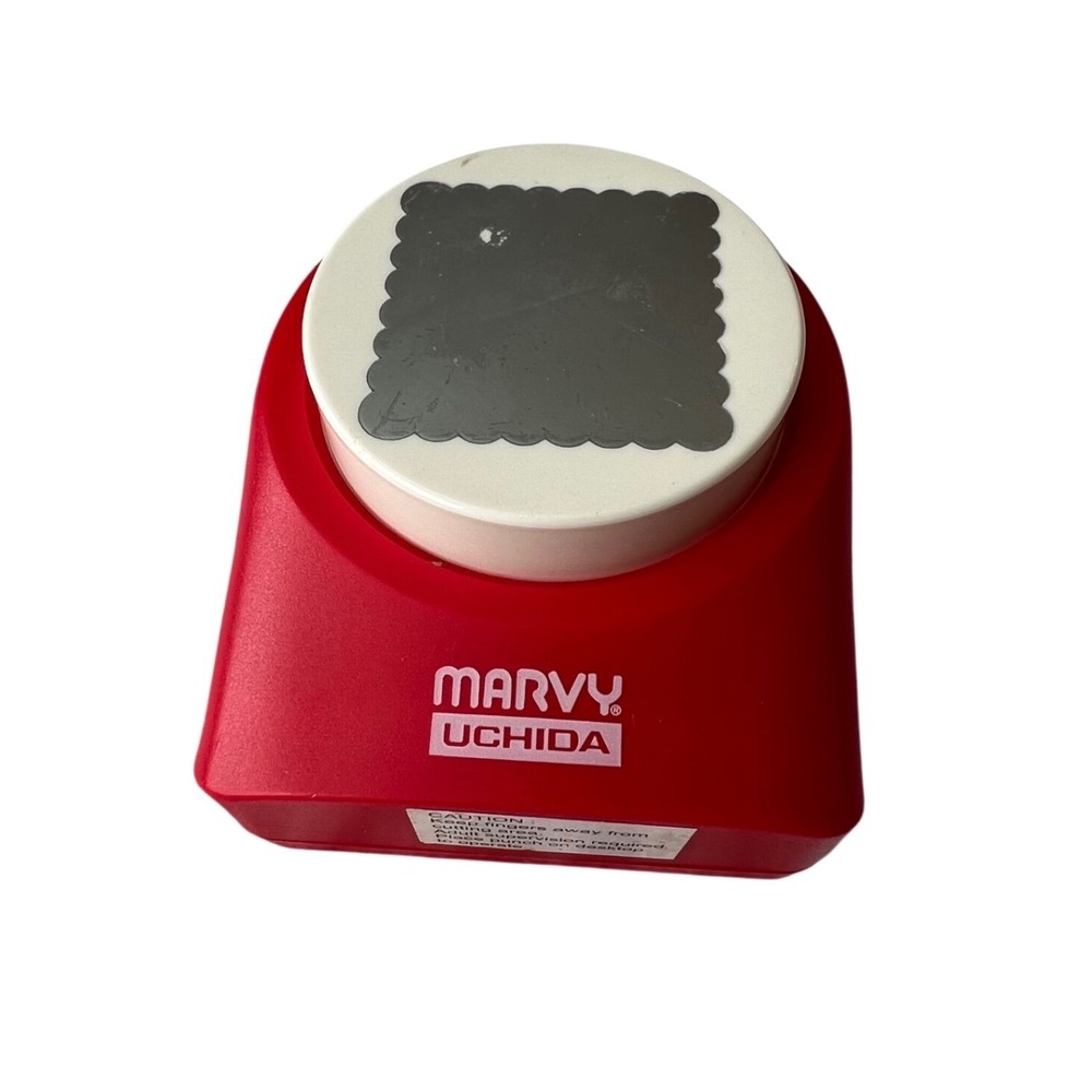 Marvy Uchida Scalloped Square Paper Punch Red Clever Lever Craft Scrapbooking